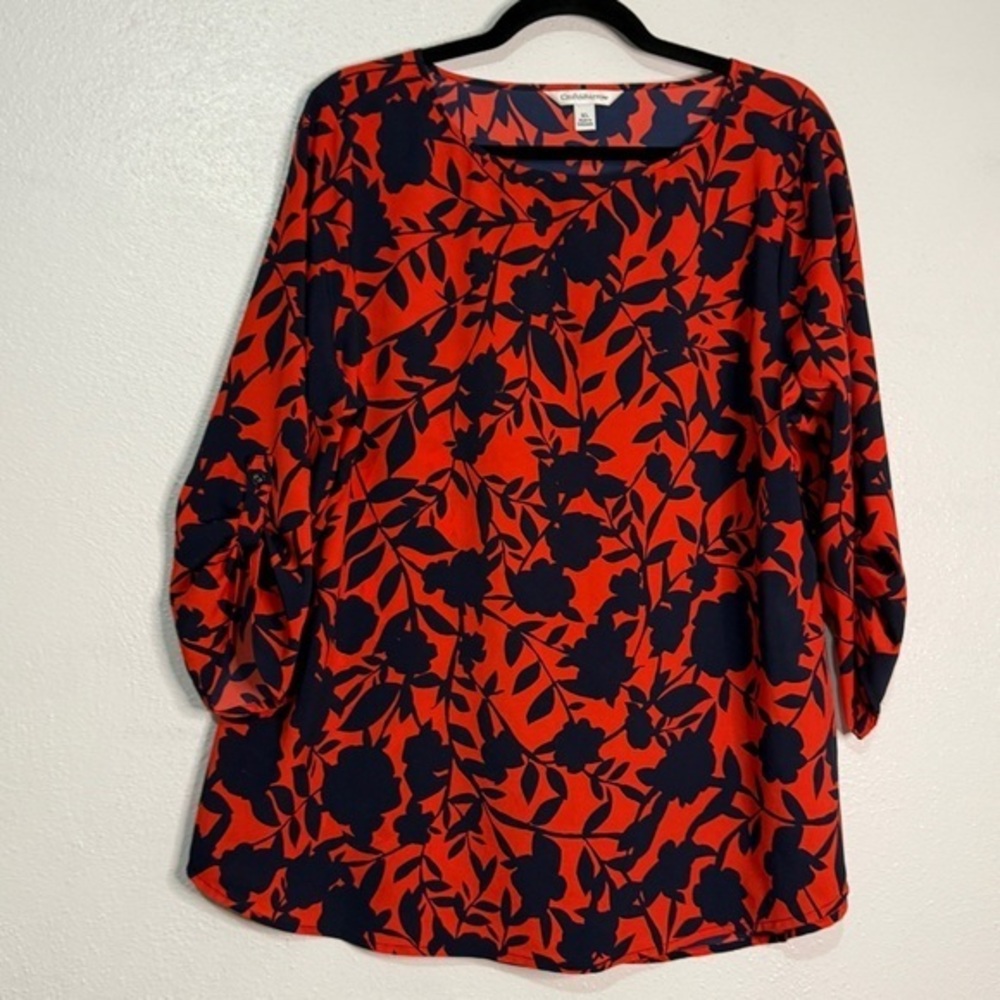 Croft & Barrow Floral Orange and Navy Blue Women's Top. Sz XL.